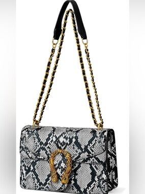 Women's Crossbody Leather Shoulder Chain Strap Snake Print Purse